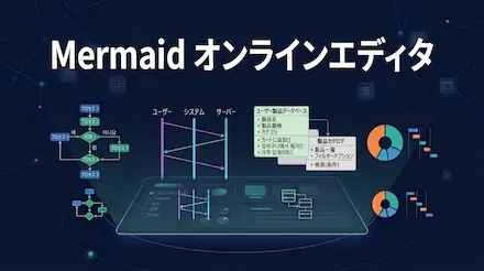 Mermaid オンラインエディタ - Mermaid 構文でフローチャート、シーケンス図、クラス図など21種類の図形